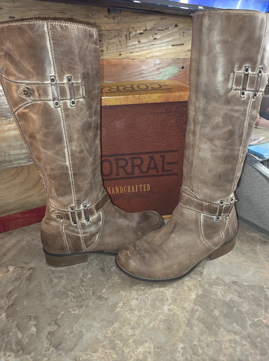 Corral P5016 Cowgirl Boots Size 9.5m Genuine Leather Distressed Taupe